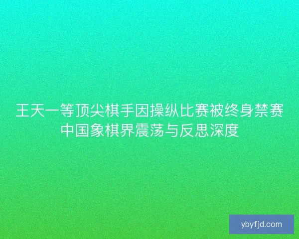 王天一等顶尖棋手因操纵比赛被终身禁赛中国象棋界震荡与反思深度